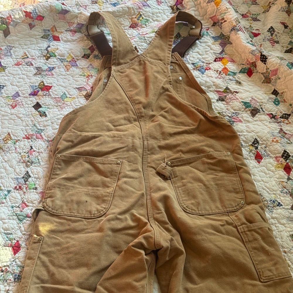 Carhartt R02 BRN Quilt Lined Duck Bib Overalls Brown Distressed 36x32 Mens - Picture 10 of 10